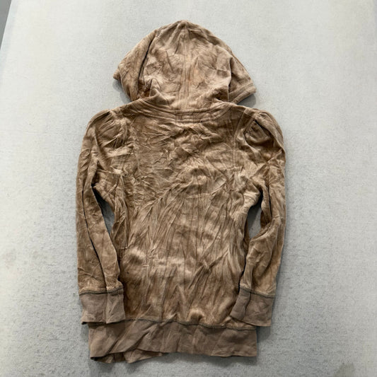 Juicy Couture Women's Camel Full Zip Hoodie Patch Pockets Rope Drawstring Size M