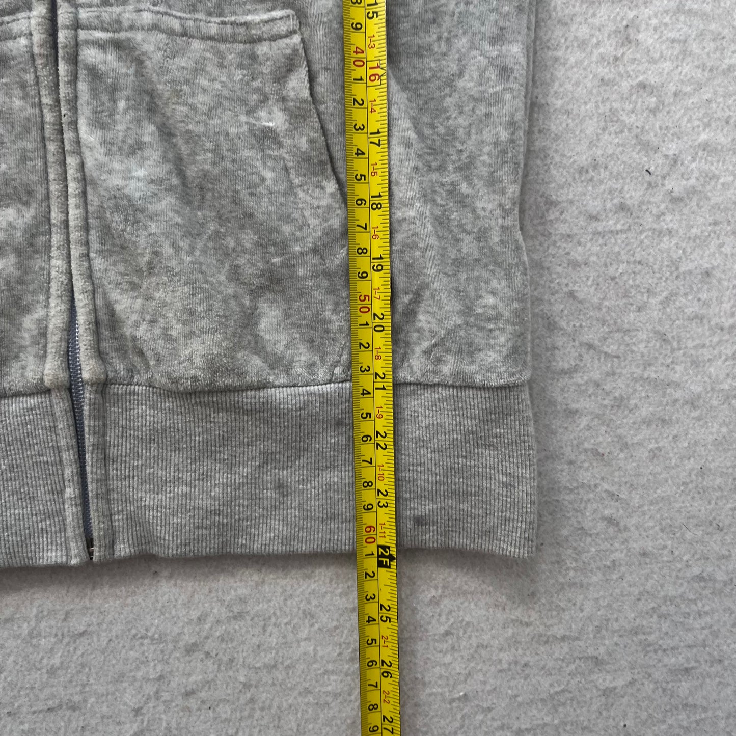 Juicy Couture Women's Heather Gray Velour Zip-Up Hoodie Y2K Long Sleeve Size S