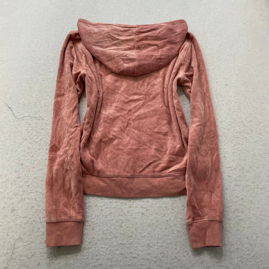 Vintage Juicy Couture Women's Dusty Rose Velour Zip-Up Hoodie Drawstring Size S