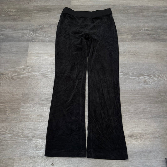 Juicy Couture Women's Jet Black Velour Flared Track Pants Rhinestone Logo Size M