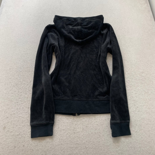 Juicy Couture Women's Charcoal Velour Full Zip Hoodie Pockets Loungewear Size M