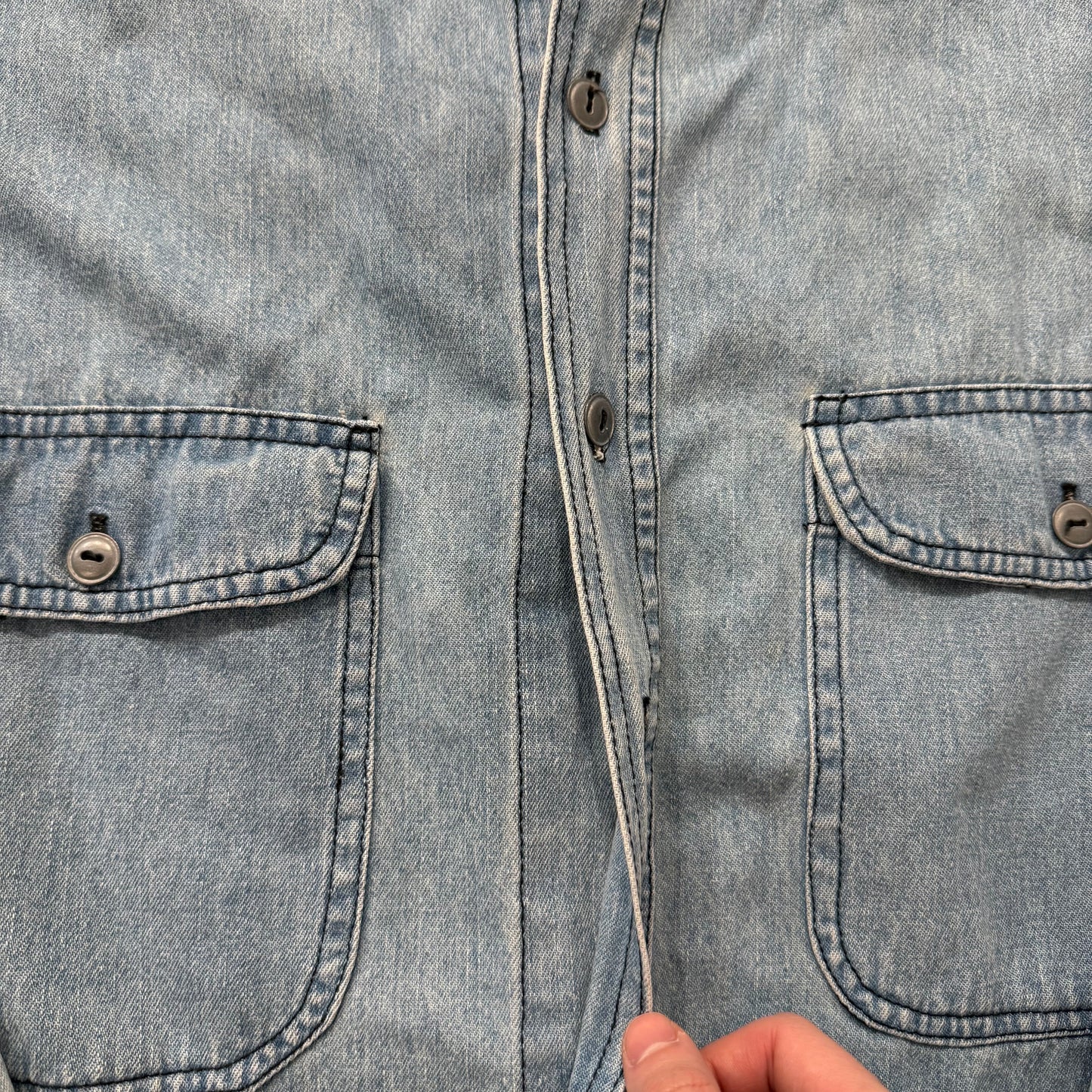 Jnco Mens Light Blue Denim Button-Down Shirt Grandad Collar Flap Pockets Size XL