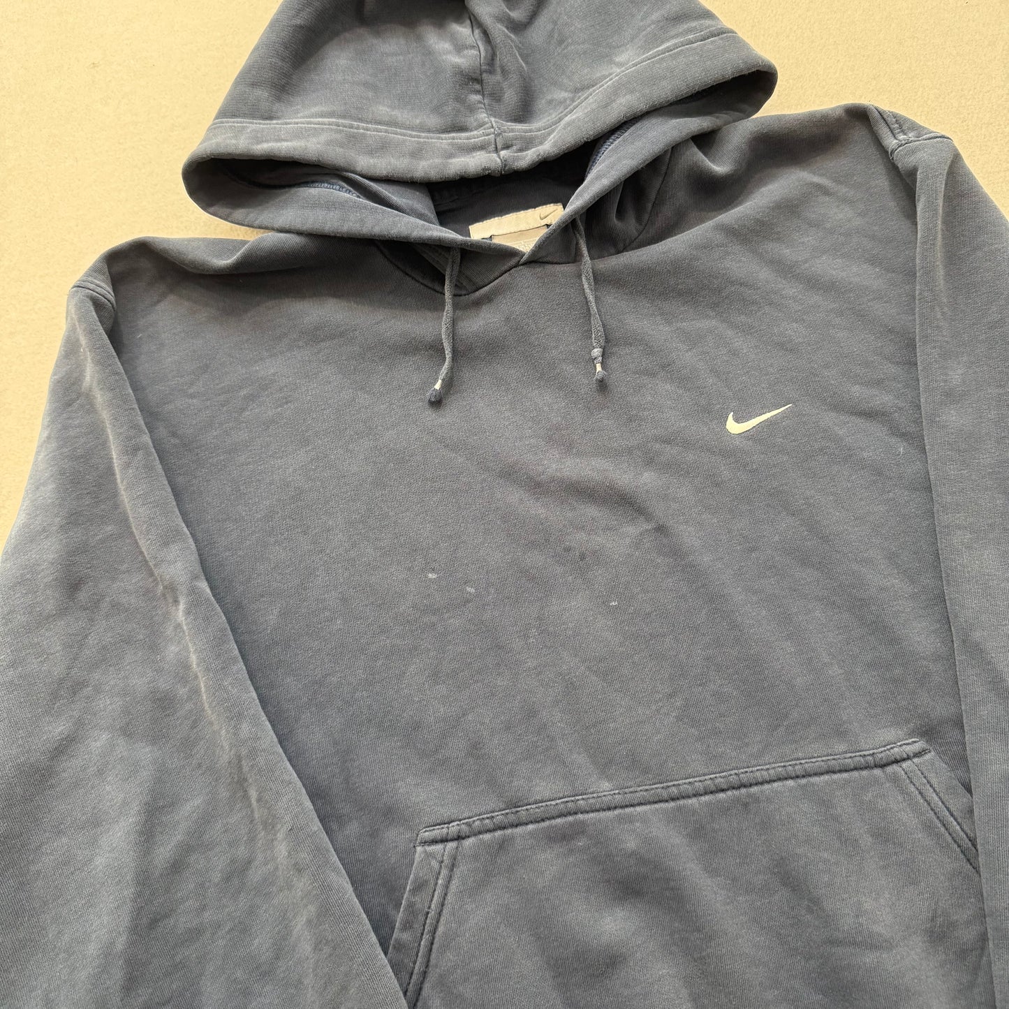 Nike Men's Navy Blue Cotton Blend Relaxed Fit Pullover Hoodie Swoosh Logo Size L