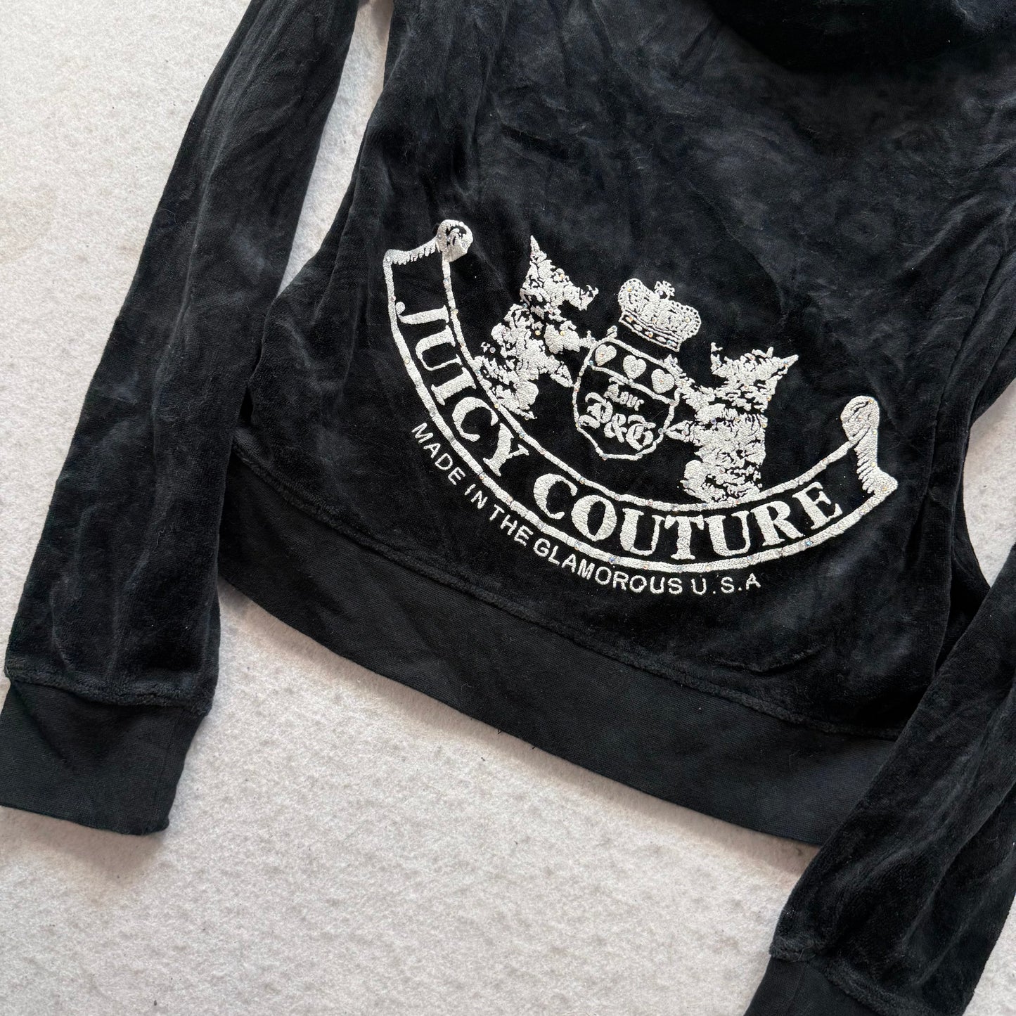 Vtg Juicy Couture Scottie Dogs Black Velour Tracksuit Set Hoodie & Pant Size S