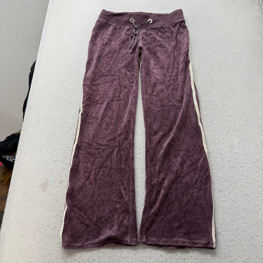 Bebe 2b Women's Burgundy Velour Flared Track Pant Side Striped Loungewear Size S