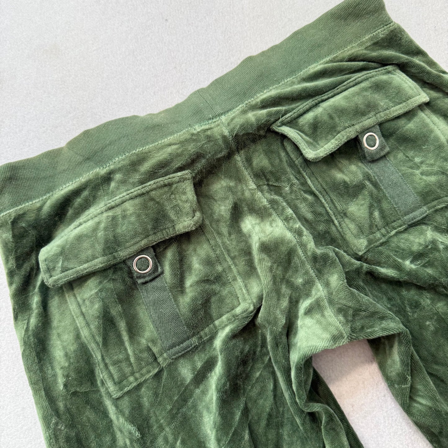Vintage Juicy Couture Women's Green Velour Flared Track Pants Drawstring Size L