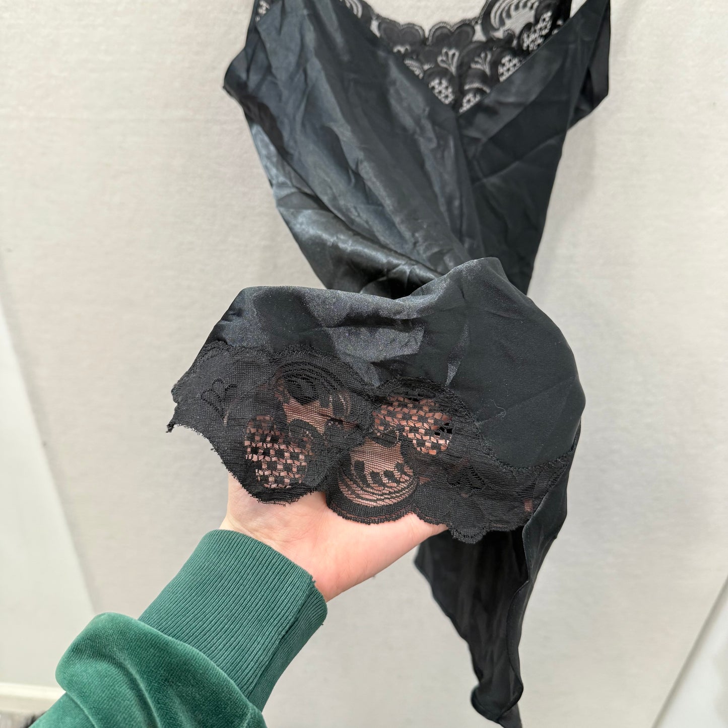 Victoria's Secret Black Lingerie Slip Dress Satin Chemise Slip Lace Size S