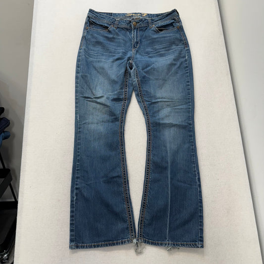 Seven7 Blue Denim Bootcut Jeans Embroidered Flap Back Pockets Size 16
