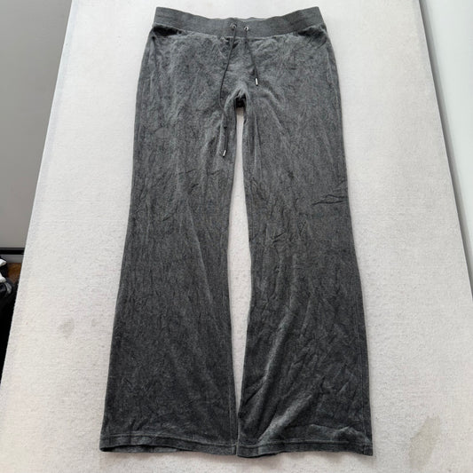 Juicy Couture Women's Grey Velour Flare Track Pants Back Snap Pockets Y2K Size M