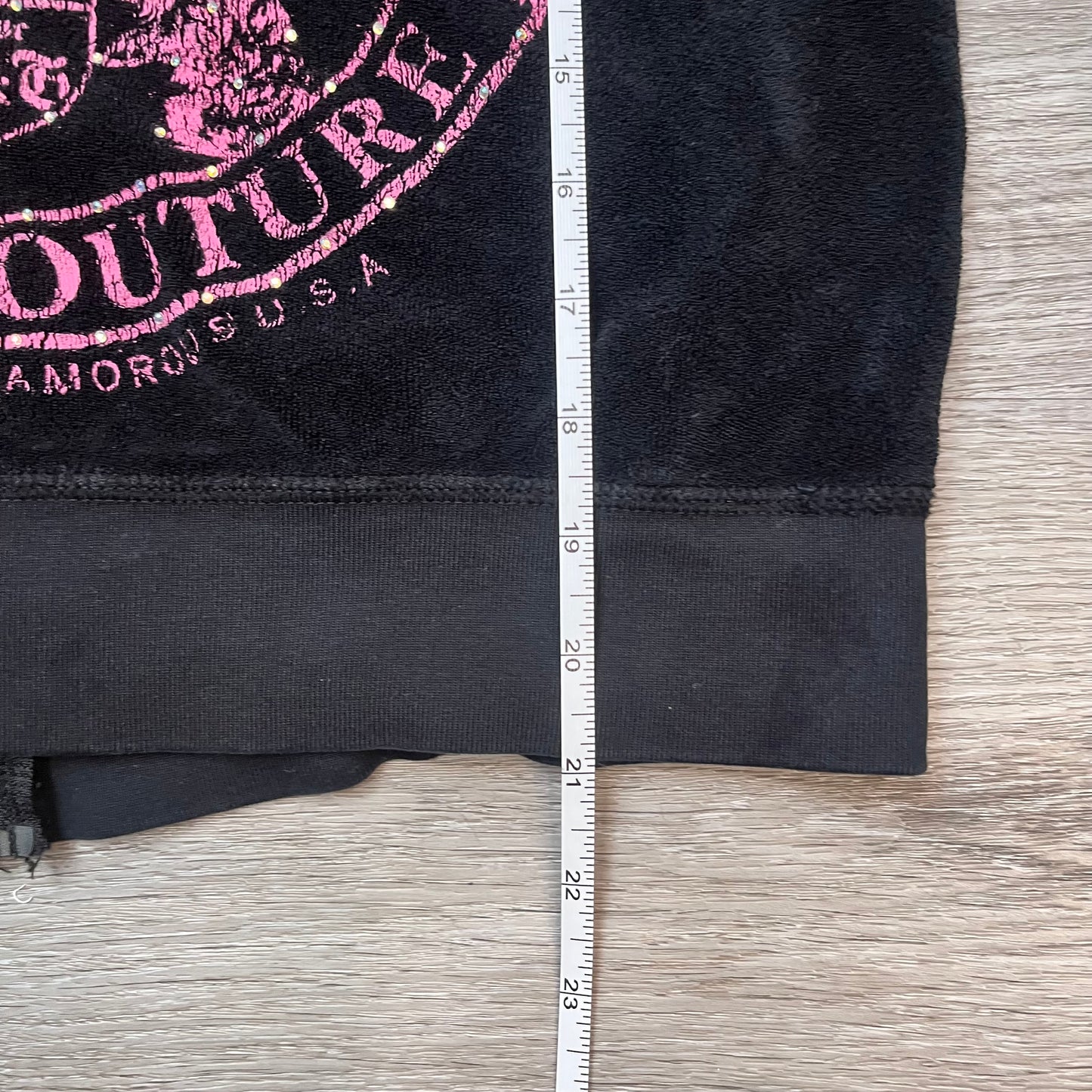 Juicy Couture Scottie Dogs Women's Black Terry Cloth Short Sleeve Hoodie Size XL