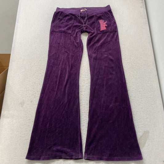 Juicy Couture Women's Purple Velour Flared Leg Track Pants Back Flap Pockets - M
