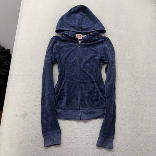Juicy Couture "Juicy Day Dreamer" Women's Navy Terry Cloth Zip-Up Hoodie Size P