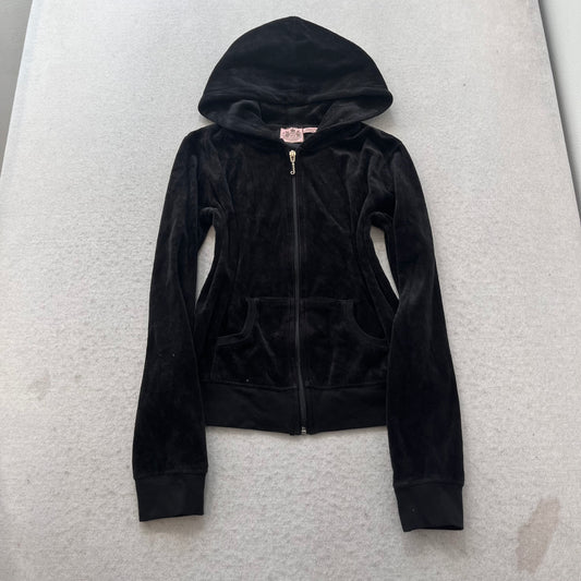 Vintage Juicy Couture Scottie Dogs Women's Black Velour Zip-Up Hoodie Y2k Size L