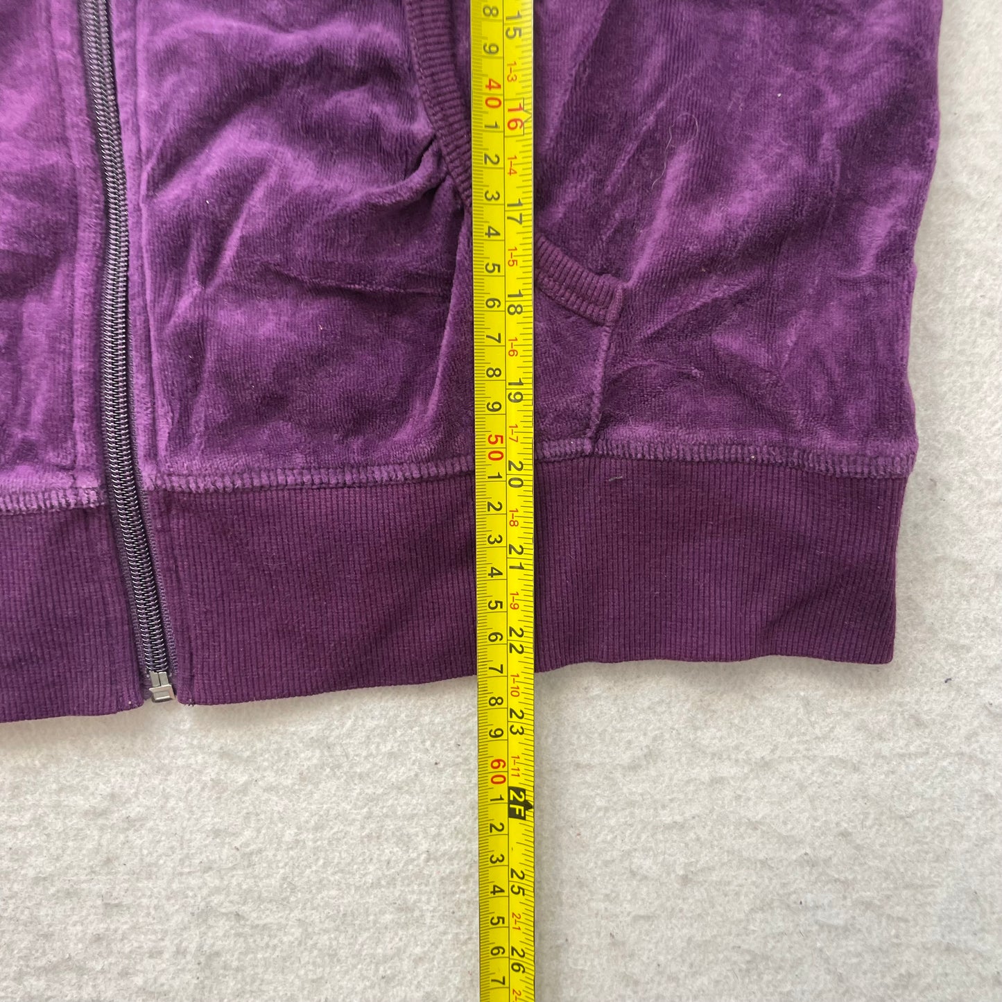 Juicy Couture Womens Deep Purple Velour Zip-Up Hoodie Loungewear Pockets Size XL