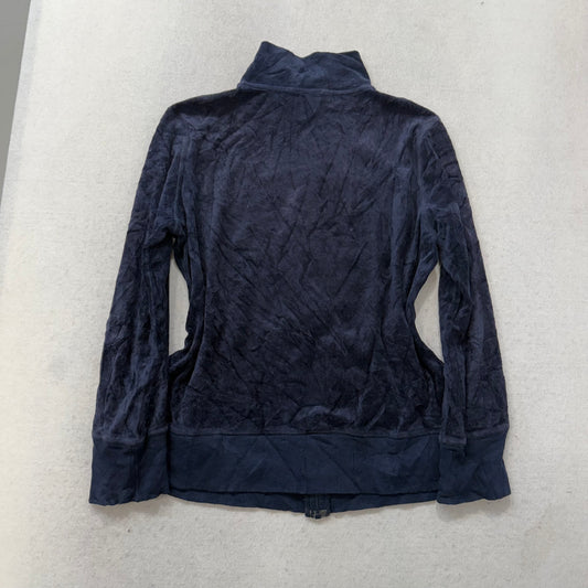 Vintage Juicy Couture Women's Navy Blue Velour Full Zip Track Jacket Y2K Size L