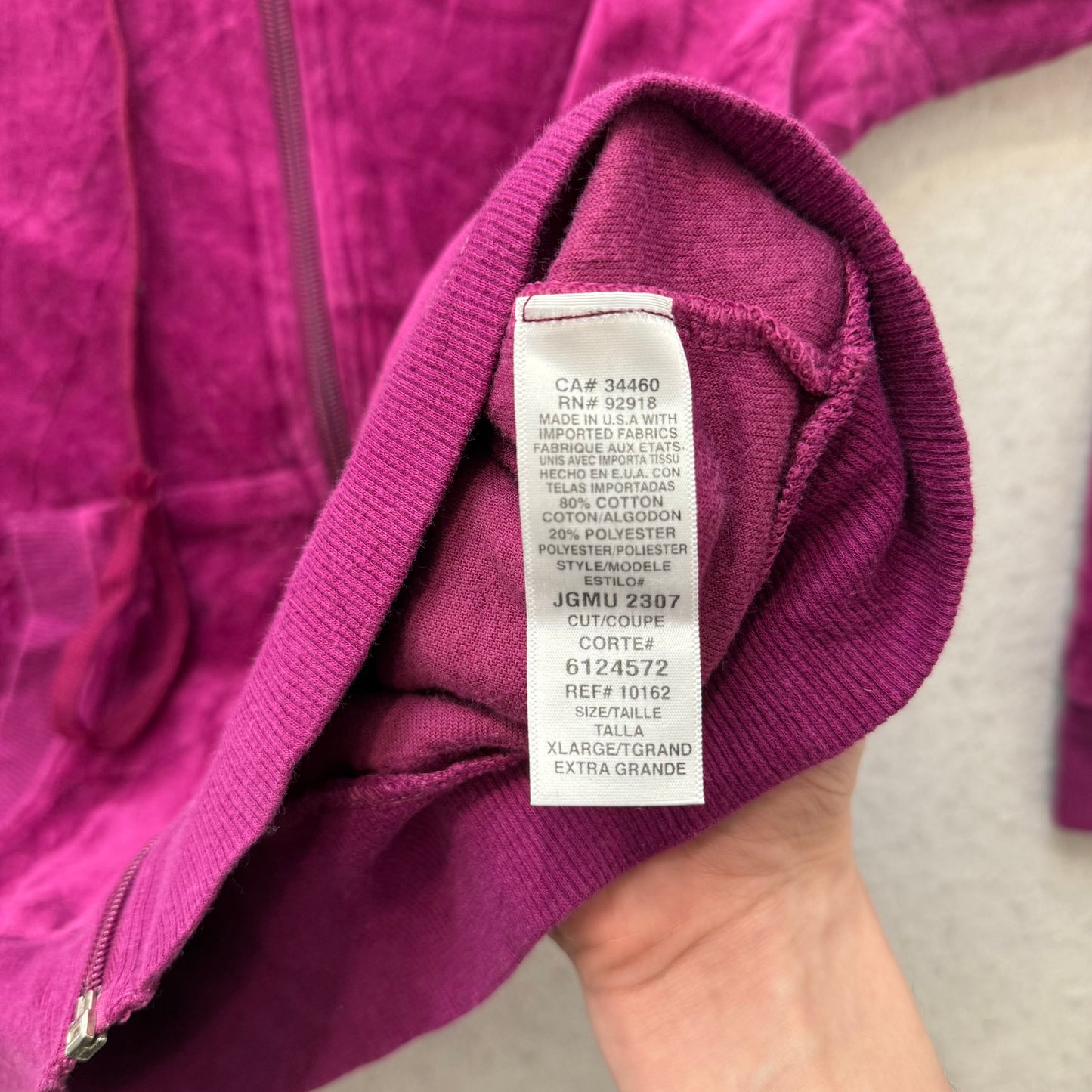Juicy Couture Women's French Plum Velour Zip Up Hoodie Loungewear Preppy Size XL