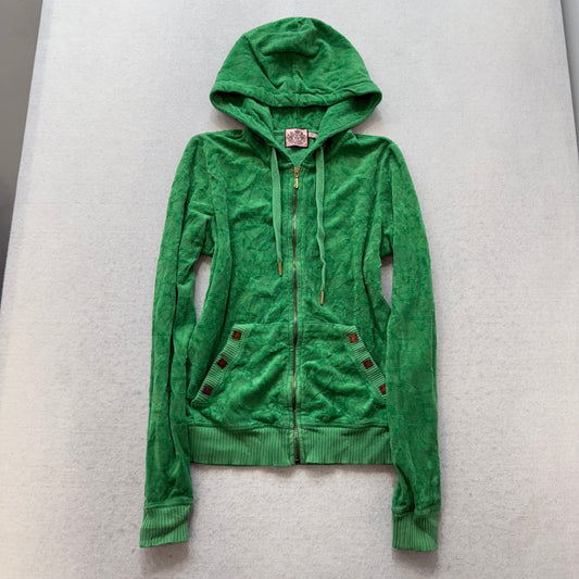 Juicy Couture Women's Kelly Green Velour Zip Up Hoodie Kangaroo Pockets Size M