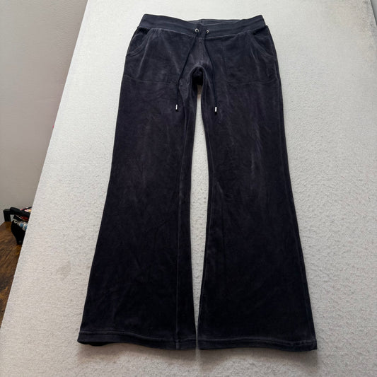 Juicy Couture Women's Navy Velour Flared Leg Track Pant Back Snap Pockets Size M