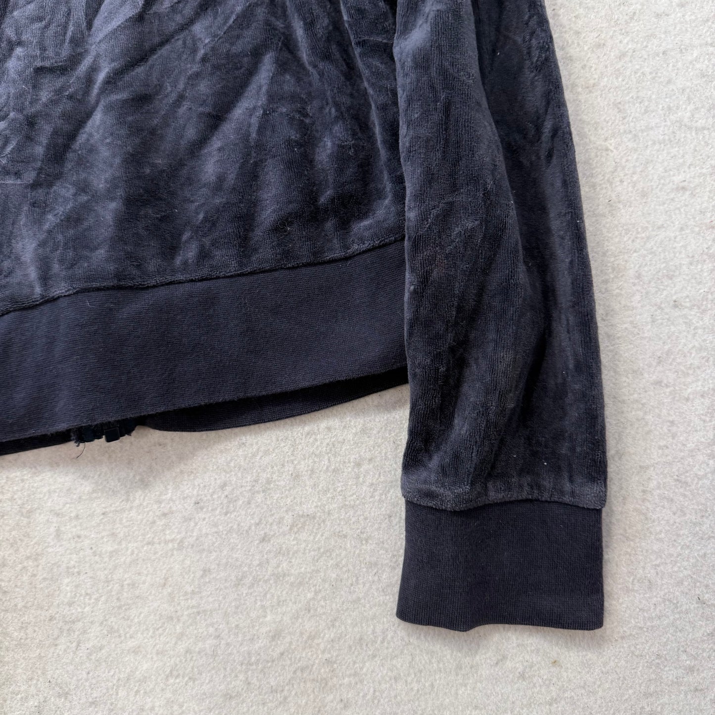 Juicy Couture Women's Navy Velour Full Zip Hoodie Split Kangaroo Pockets Size M