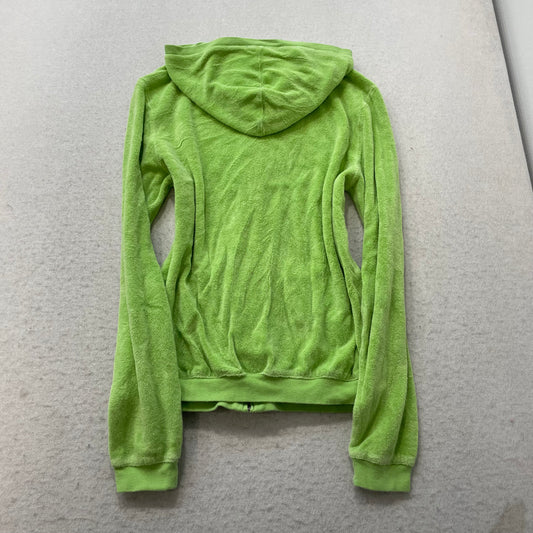 Juicy Couture Women's Lime Green Terry Cloth Zip-Up Hoodie Loungewear Y2k Size M
