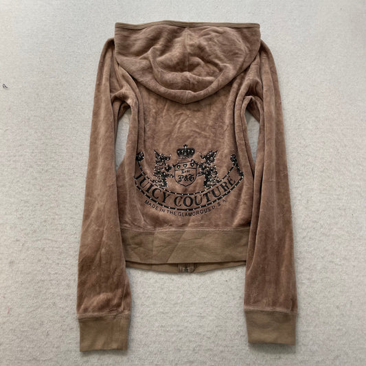 2003 Vintage Juicy Couture Scottie Dogs Womens Brown Velour Zip-Up Hoodie Size M