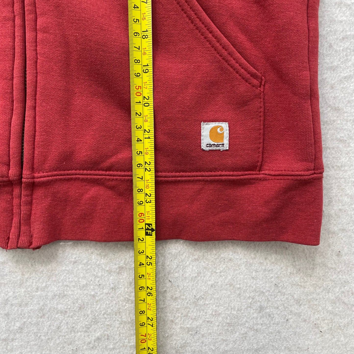 Carhartt Women's Red Cotton Blend Zip-Up Hoodie Drawstring Pockets Logo Size S