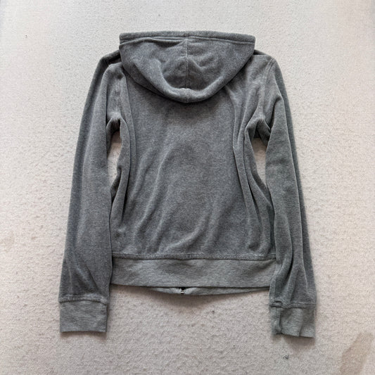 Juicy Couture Women's Grey Velour Zip-Up Hoodie Drawstring Pockets Y2K Size M