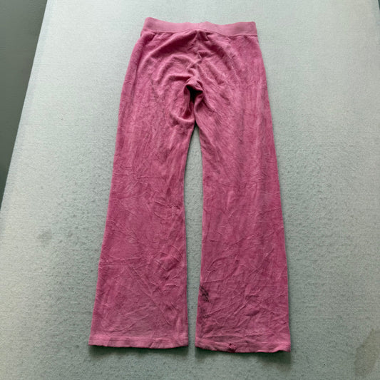 Juicy Couture Kid's Pink Velour Flared Track Pants Signature Logo Casual Size S