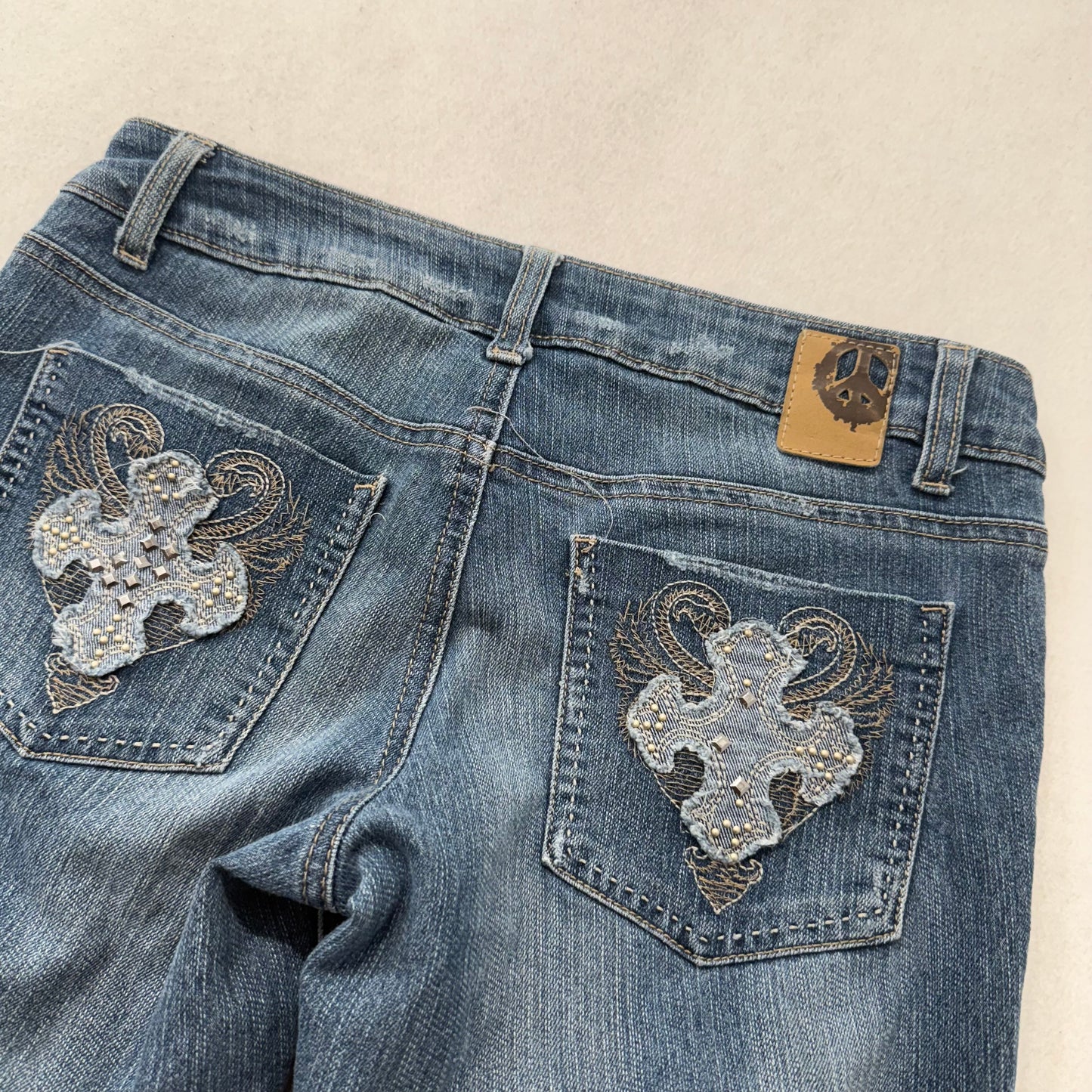 True Freedom Women's Medium Blue Denim Bootcut Jeans Bling Pocket Style Size 5