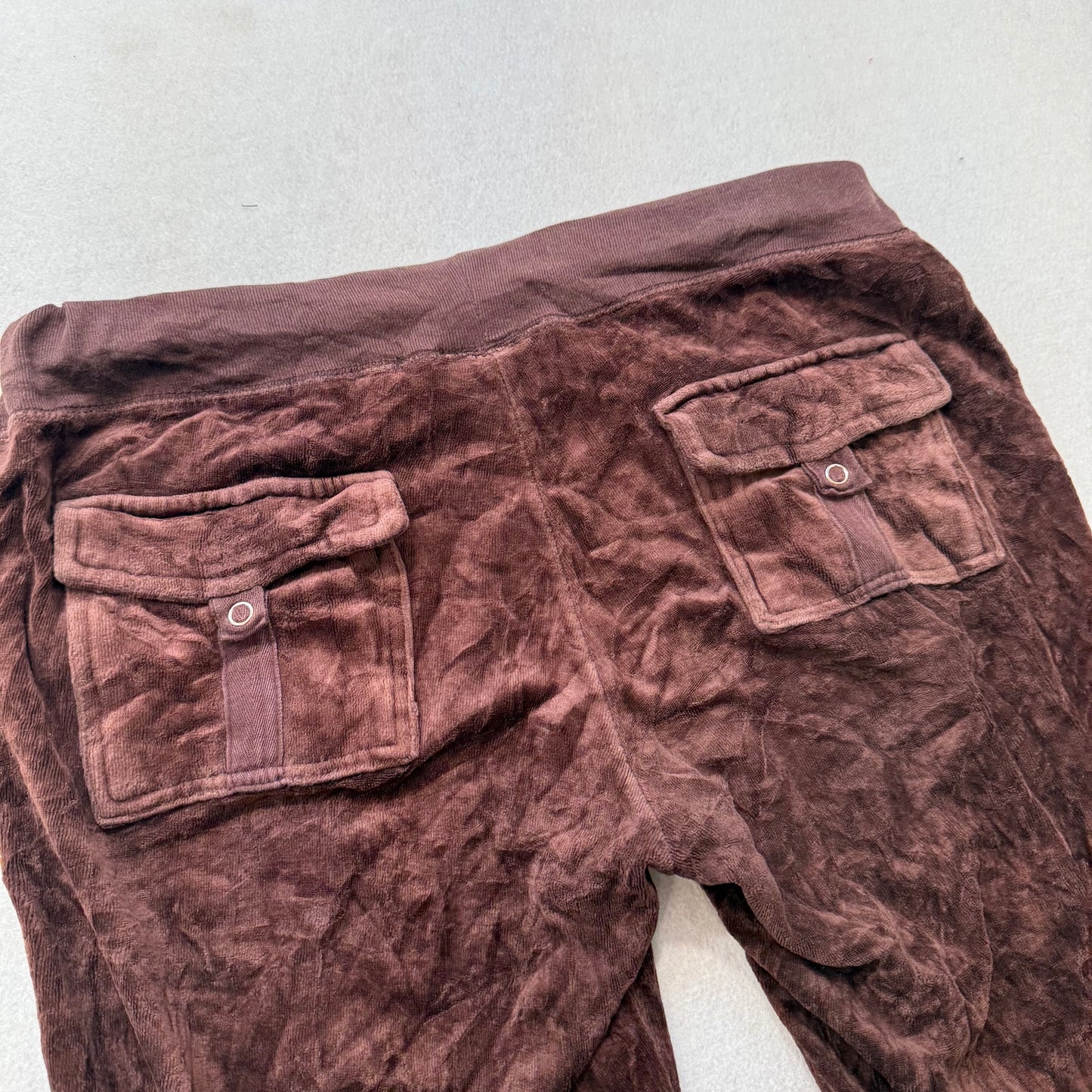 Vintage Juicy Couture Women's Brown Velour Flared Track Pant Flap Pockets Size L