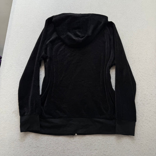 Juicy Couture Women's Black Velour Full Zip Hoodie Drawstring Pockets Y2k Size M