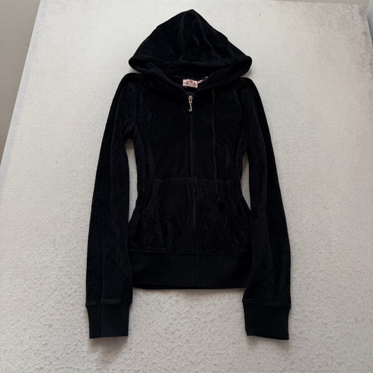 Vintage Juicy Couture Scottie Dogs Women's Black Velour Zip-Up Hoodie Logo Size S