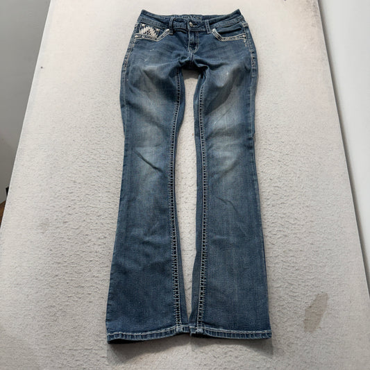 Grace Women's Blue Bootcut Denim Jeans Rhinestone Embelishement Classic Size 27