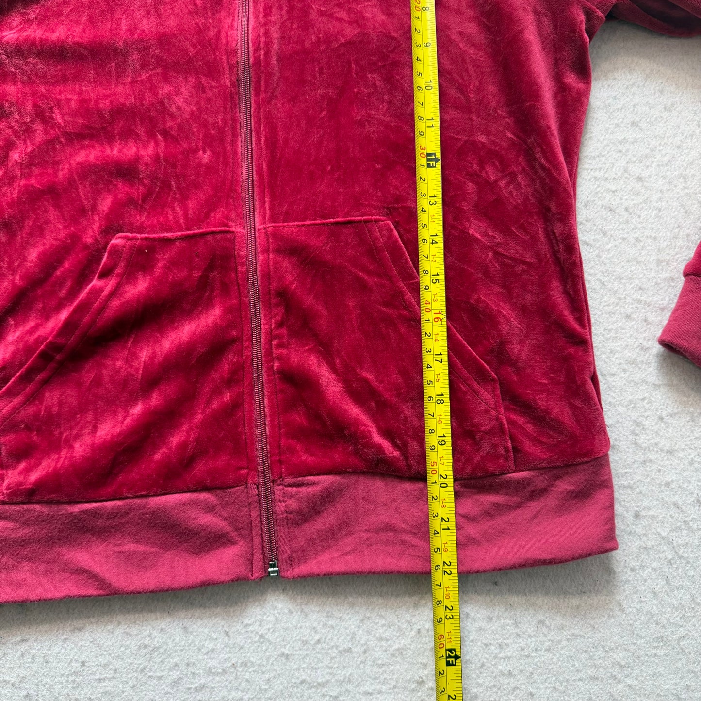 Juicy Couture Womens Dark Hot Pink Velour Zip-Up Hoodie Loungewear Pocket Size M