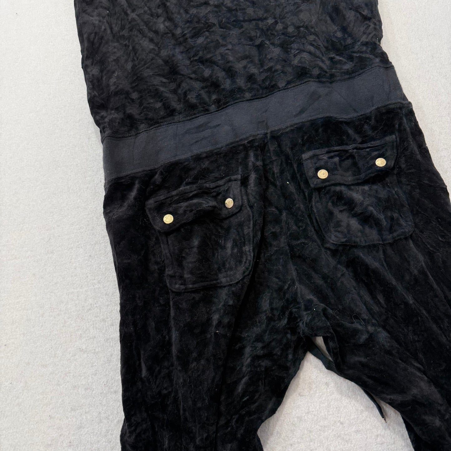 Juicy Couture Women's Black Velour Jumpsuit Set Short Sleeve Drawstring Size S