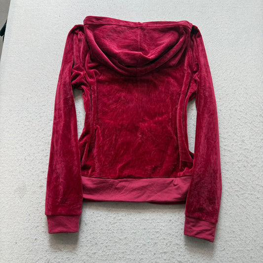 Juicy Couture Womens Dark Hot Pink Velour Zip-Up Hoodie Loungewear Pocket Size M