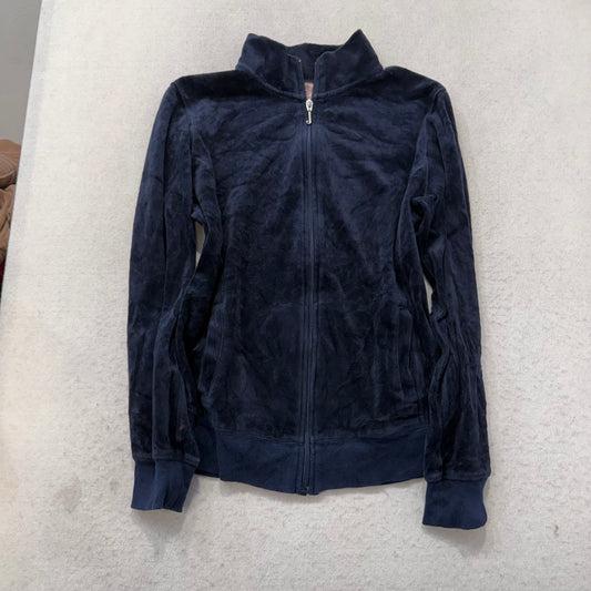 Juicy Couture Women Navy Velour Tracksuit Set Track Jacket & Flare Pant Size M/L