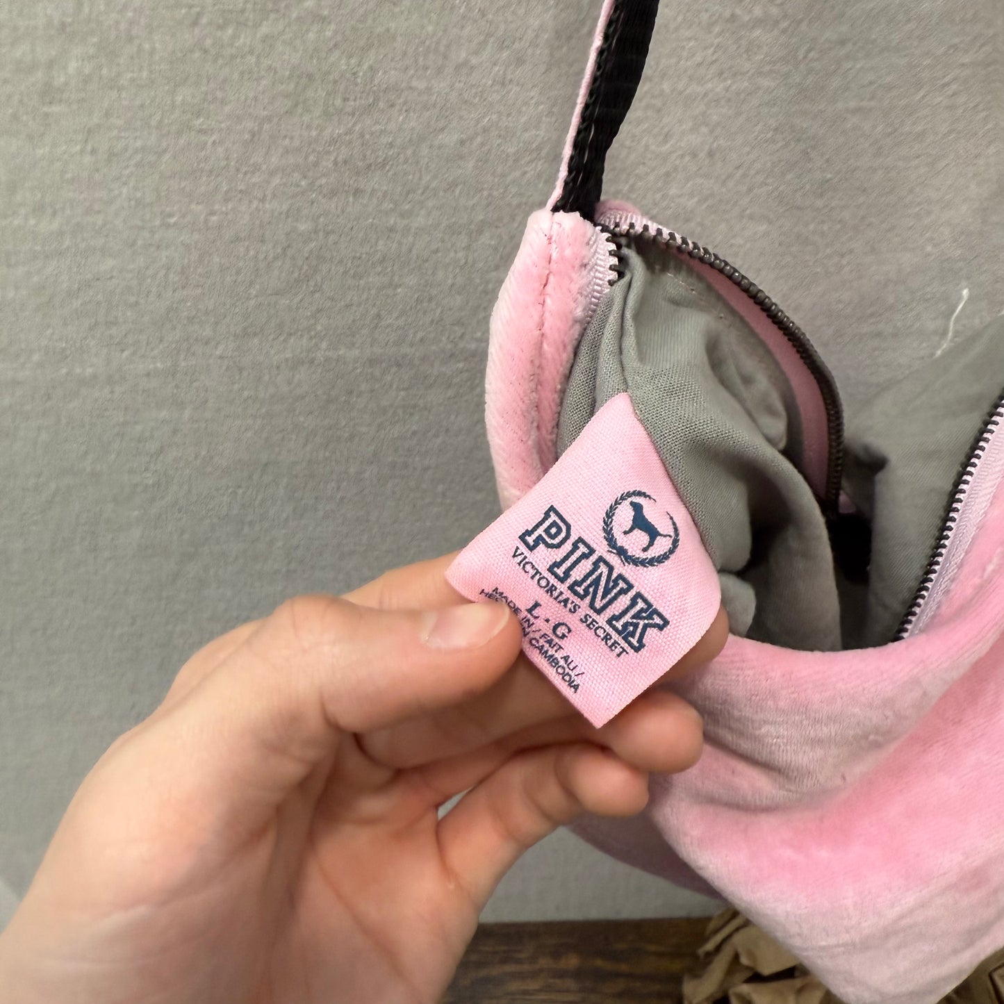 Victoria's Secret PINK Love & Rock 'n Roll Pink Velour Logo Shoulder Bag Size L