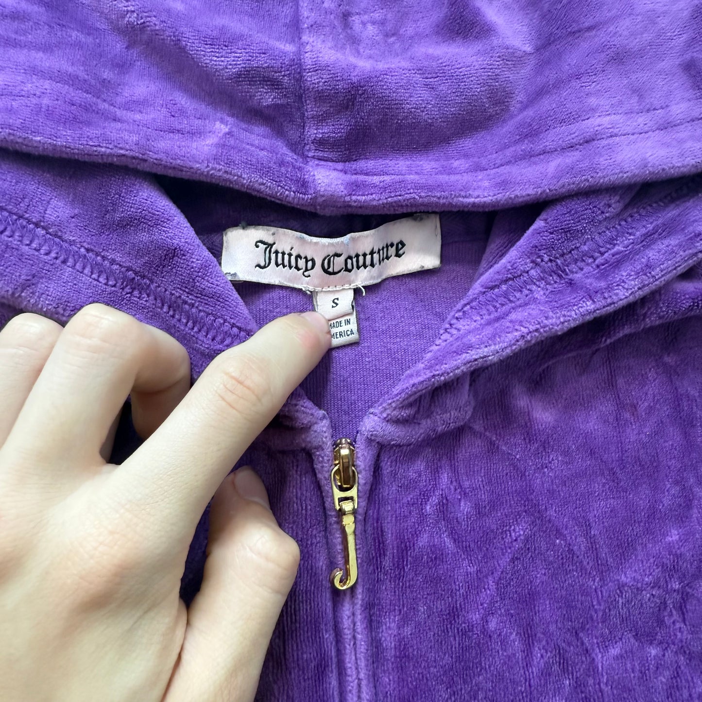 Juicy Couture Womens Royal Purple Velour Zip-Up Hoodie Rhinestone Graphic Size S