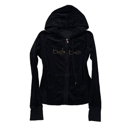 Bebe rhinestone black velour zip hoodie jacket size L