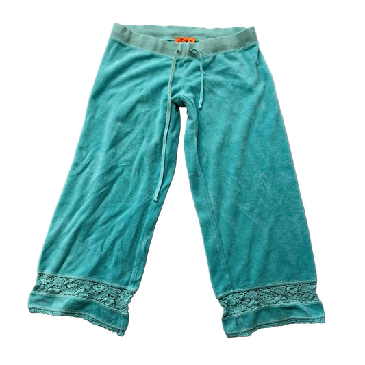 2003 Vintage Juicy Couture Women's Aqua Capri Pant Crochet Lace Trim Y2k Size S