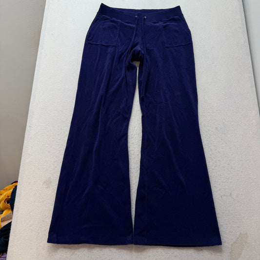 Juicy Couture Women's Navy Blue Terry Cloth Flared Leg Track Pant Pockets Size M