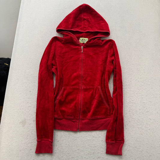 2003 Vtg Juicy Couture Women's Red Velour Tracksuit Set Hoodie & Pant Size L/XL