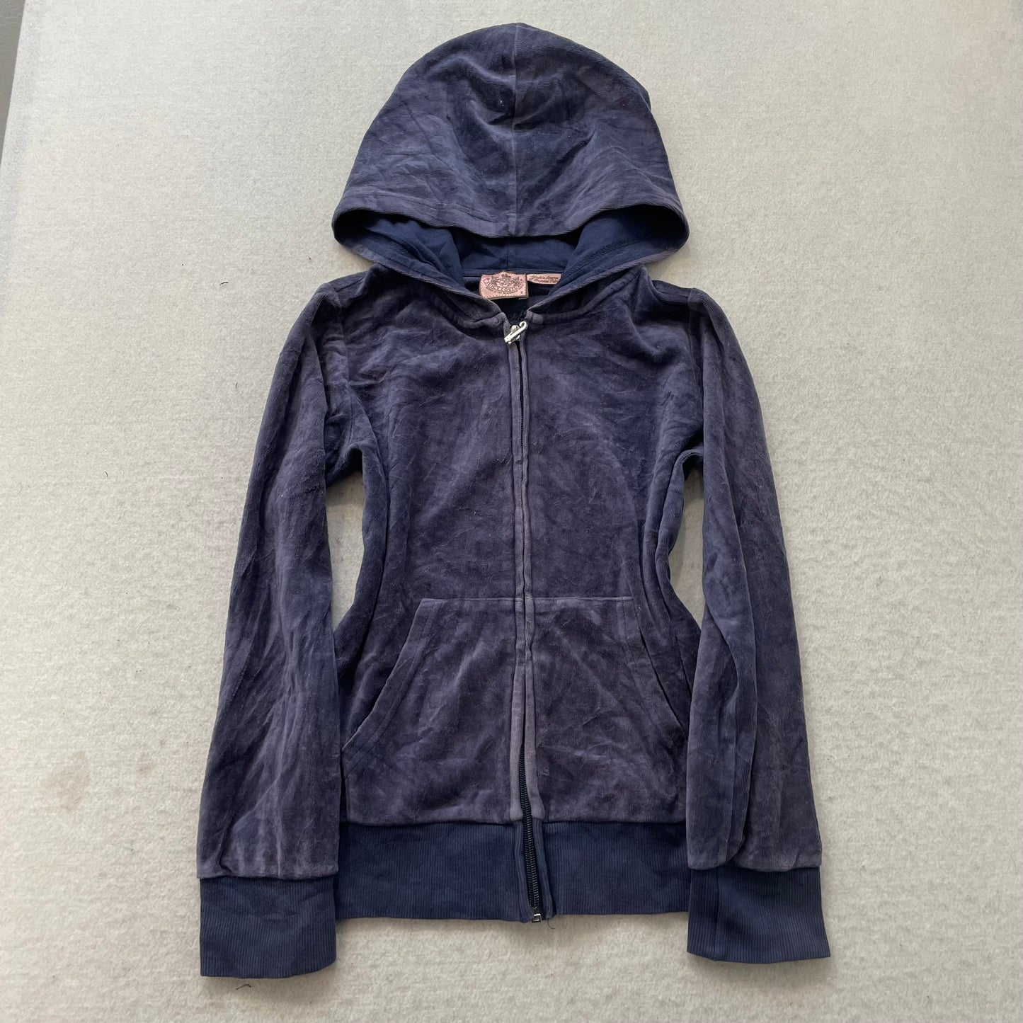 Vintage Juicy Couture Womens Navy Blue Velour Tracksuit Set Hoodie & Pant Size S