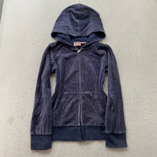 Vintage Juicy Couture Womens Navy Blue Velour Tracksuit Set Hoodie & Pant Size S
