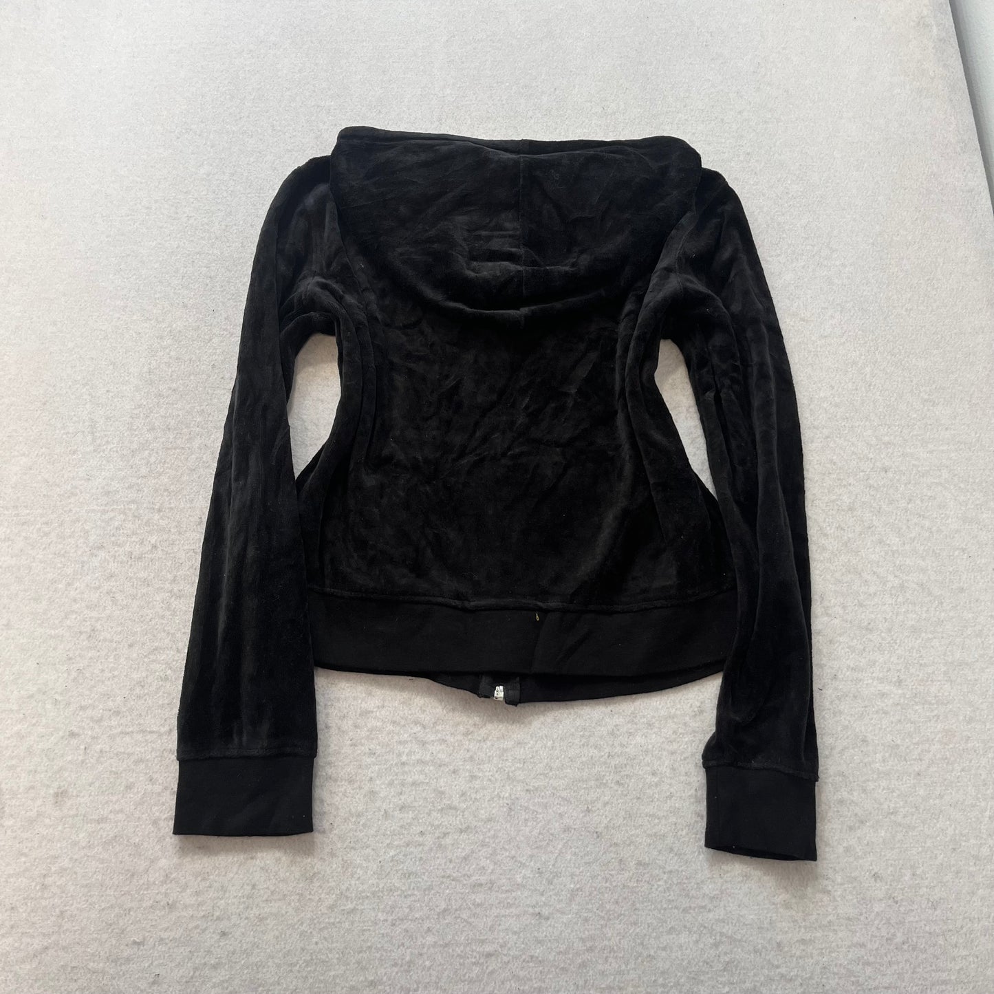 Juicy Couture Women's Black Velour Tracksuit Set Hoodie & Graphic Pant Size M/S