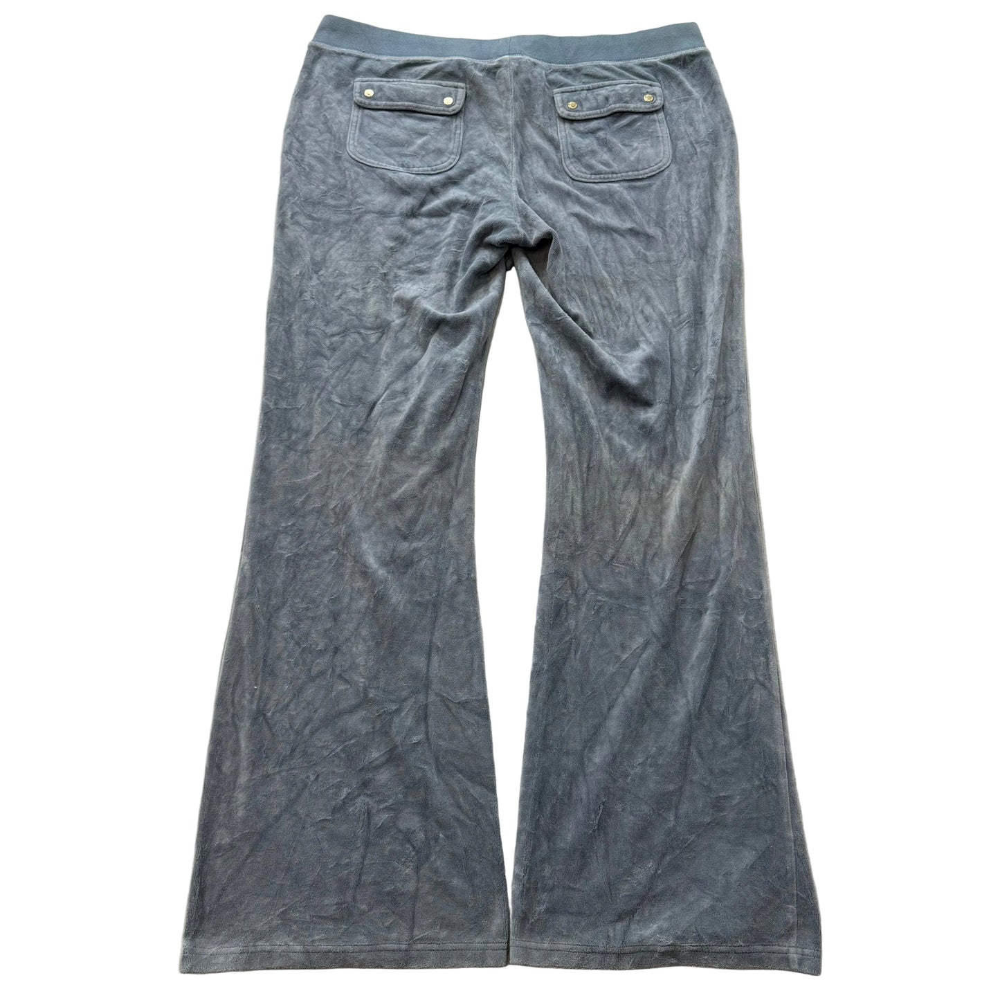 Juicy Couture Womens Gray Velour Wide Leg Flare Track Pants Snap Pockets Size XL