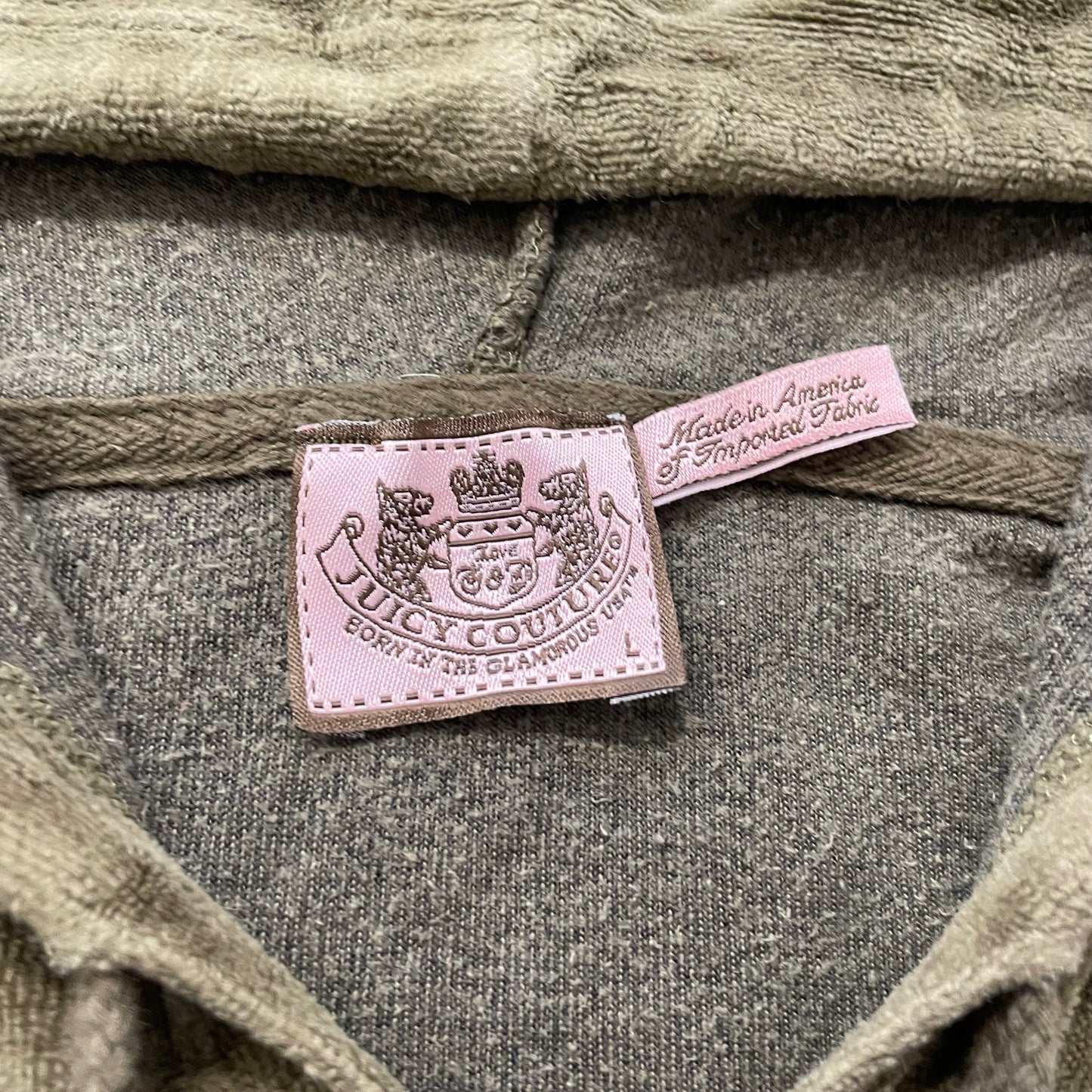 Vtg Juicy Couture Womens Olive Green Velour Tracksuit Set Hoodie & Pant Size L/S