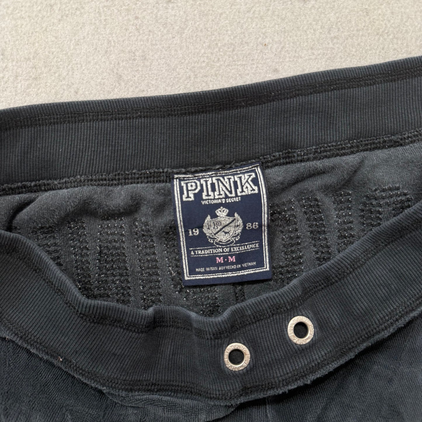 Victoria's Secret PINK Women Charcoal Velour Flare Track Pant Sequin Logo Size M