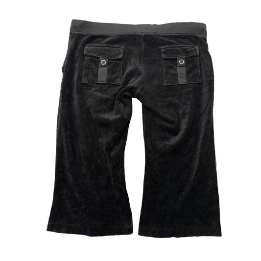 2003 Vintage Juicy Couture Women Black Velour Capri Pant Back Snap Pocket Size S